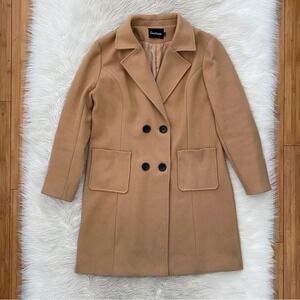 ChouYatou Camel Tan Peacoat Double Breasted Long Pea Coat Quiet Luxury Old Money